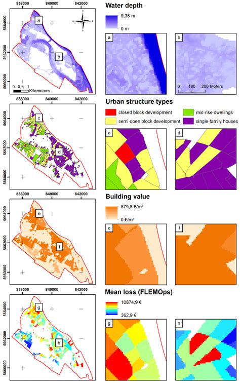 Water depth, urban structure types, building values, and resulting ...