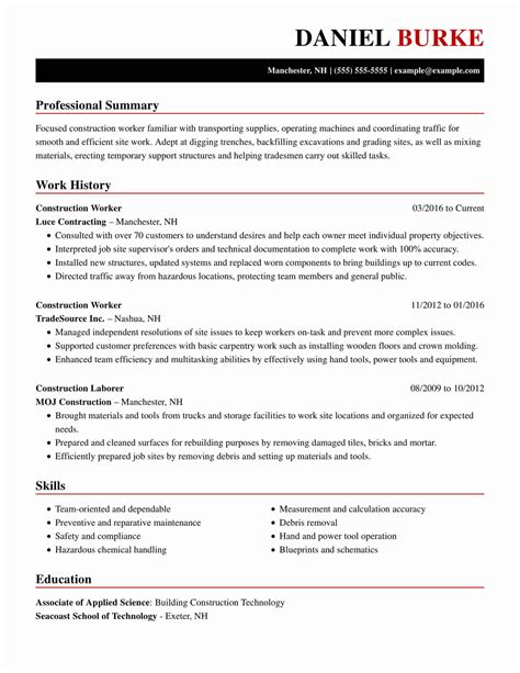 Professional Construction Resume Examples | LiveCareer