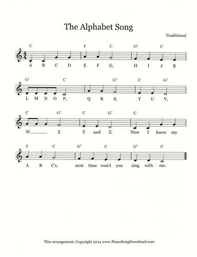 Alphabet Song - ABCs: free lead sheet with melody, chords and lyrics