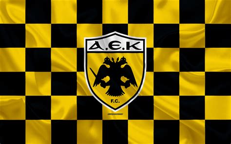 Download wallpapers AEK Athens FC, 4k, logo, creative art, yellow black ...