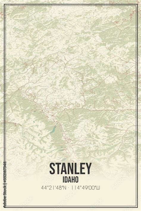 Retro US city map of Stanley, Idaho. Vintage street map. Stock Illustration | Adobe Stock