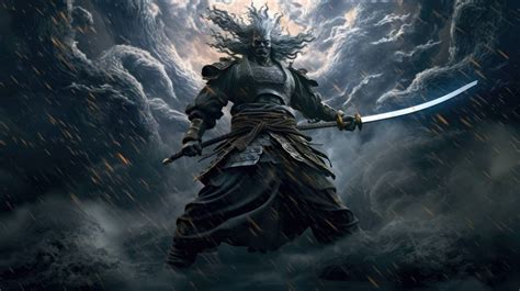 A thunderous portrayal of Susanoo, the Shinto god of storms, with a ...