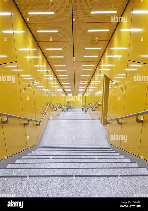 Munich, subway station, new, yellow staircase, Sendlinger Tor Stock Photo - Alamy