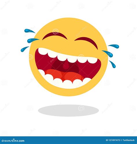 Laughing Smiley Emoticon. Cartoon Happy Face with Laughing Mouth and Tears. Loud Laugh Vector ...