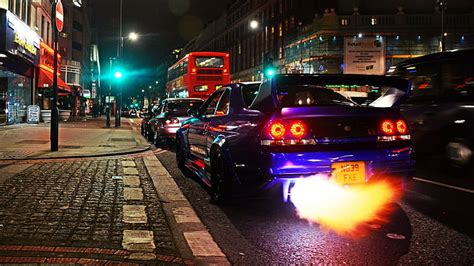 HD wallpaper: nissan, back, pavement, view, street, fire, nissan ...