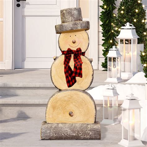 Alpine Corporation Wooden Christmas Snowman Statue Holiday Decoration - Walmart.com - Walmart.com