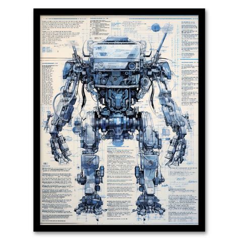 Mech War Robot Hybrid Secret Military Schematic Blueprint Futuristic Complex Arcane Manuscript ...