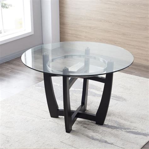 CASAINC Round glass top dining table Black Round Dining Table, Glass Top with Metal Metal Base ...