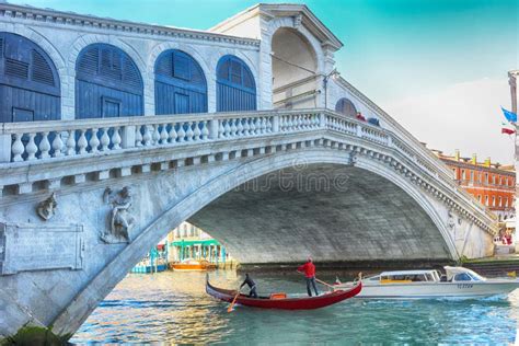 Rialto Bridge Grand Canal editorial stock image. Image of gondola ...