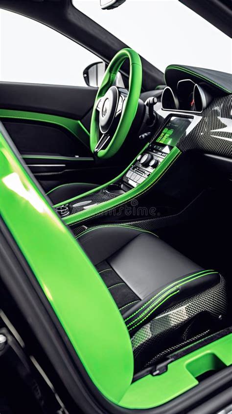 Modern Green Supercar Interior with the Leather Panel, Sport Seats ...