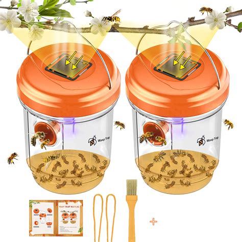 Buy Wasp Trap,2 Pack Wasp Traps Outdoor Hanging,Solar-Powered Hornet Trap,Reusable Bee Trap ...