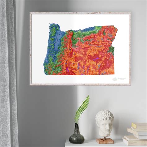 Oregon - Elevation map, white - Fine Art Print – Grasshopper Geography