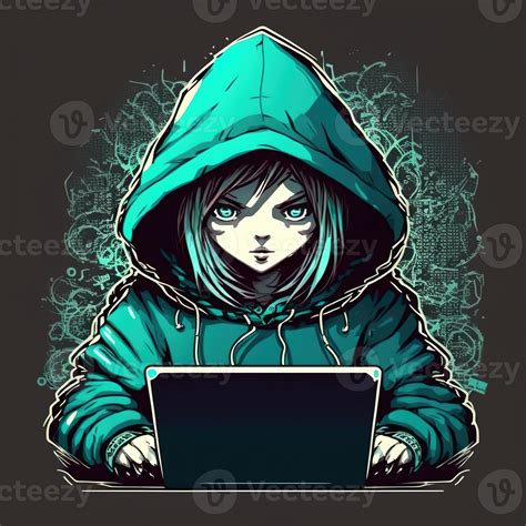 Cute girl hacker with laptop. Avatar in cartoon style. 22038847 Stock ...