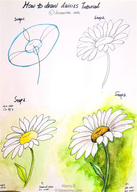 How to draw a watercolor daisy flower tutorial step by step easy for ...