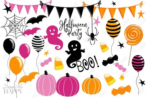 Halloween Party Clipart, Halloween Clipart, Pink Halloween