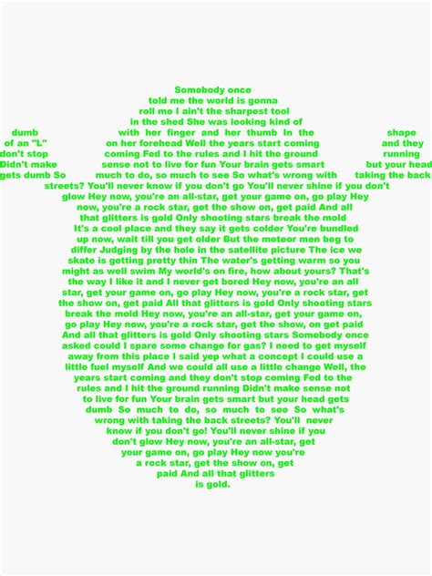 "Shrek - Lyrics to All-Star by Smash Mouth" Sticker for Sale by Red-Ocelot86 | Redbubble