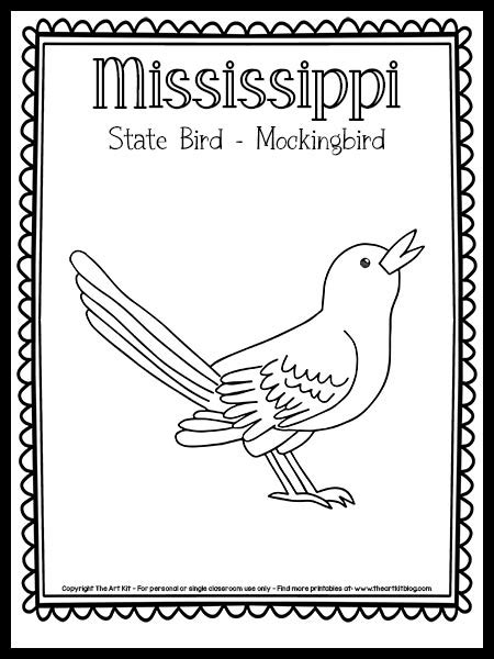 Mississippi State Bird Coloring Page (the Mockingbird!) {FREE Printable ...