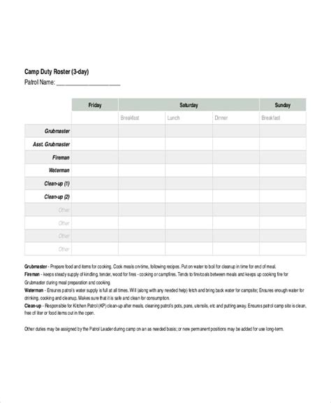 Duty Roster Template - 19+ Free Word, Excel, PDF Document Downloads | Free & Premium Templates