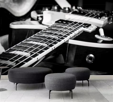 Wallpaper Guitar Black and White Wallcovering on Non-woven Basis Print Extra Large Wall Art Gift ...