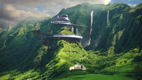 Digital art, futuristic, mountains, house, science fiction, forest wallpaper | other | Wallpaper ...