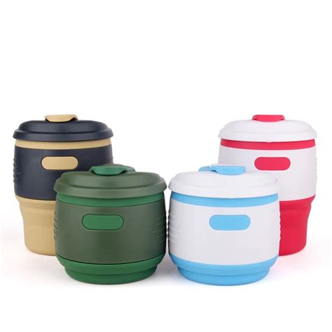 Collapsible Silicone Coffee Cup Travel Mug Portable Mugs Leak Proof Locked Lid for Traveling ...