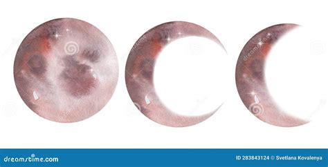 Set of Watercolor Brown Moon Stock Illustration - Illustration of texture, astronomy: 283843124