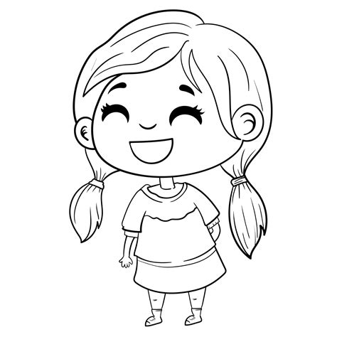 Happy kids girl children vector cartoon coloring books Black and White Outline isolated ...