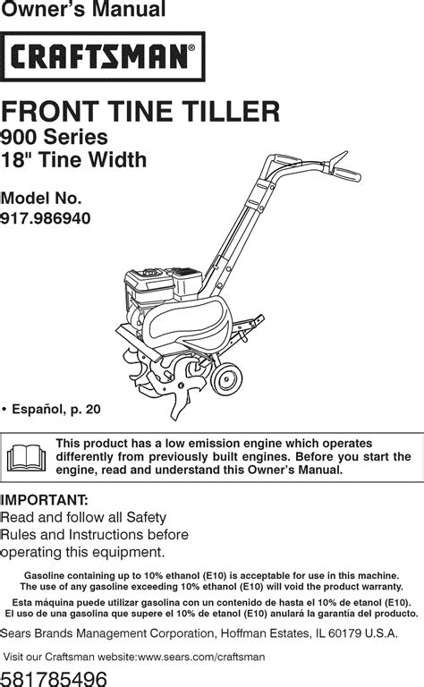 Craftsman 917986940 1211098L User Manual TILLER Manuals And Guides