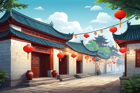 Premium Photo | Traditional chinese countryside architecture illustration with white brick wall ...