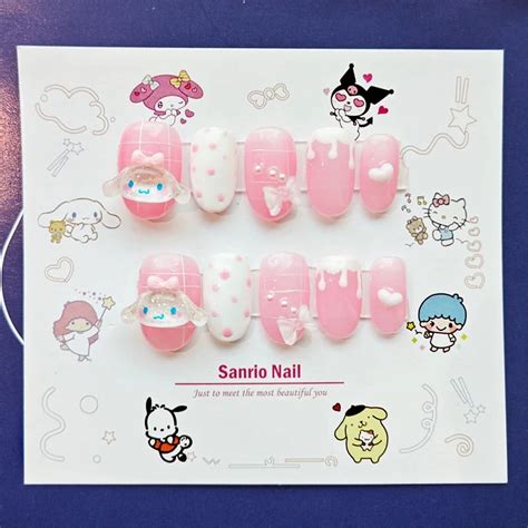 Sanrio Hellokitty Mymelody Kuromi Cinnamoroll New Cartoon Doll Handmade 3D Nail Stickers Girl ...