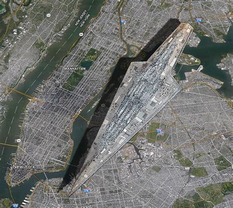 A Visual Size Comparison of a Star Wars Imperial Super Star Destroyer and Manhattan