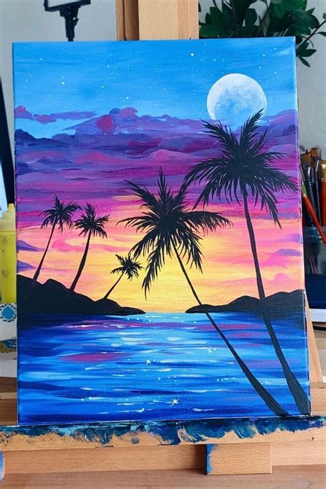 Easy Paint and Sip Palm Tree Painting | Canvas painting, Flower painting canvas, Abstract painting