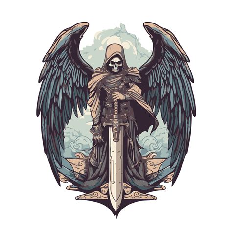 Grim reaper with wings and sword on transparent background for tattoo or t-shirt design 23435678 PNG