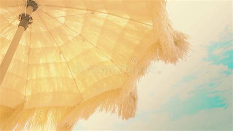 Yellow Beach Umbrella with Waving Fringe Against the Sky Stock Image - Image of breeze, resort ...