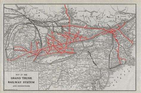 1921 Antique GRAND TRUNK RAILWAY System Map Vintage Railroad Map 9832