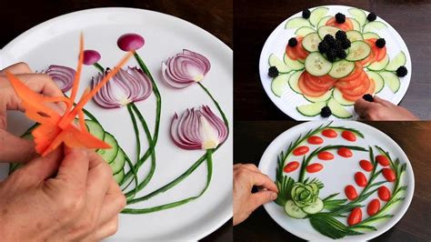 3 Vegetable Plate | Food Decoration | Vegetable Cutting Garnish - YouTube