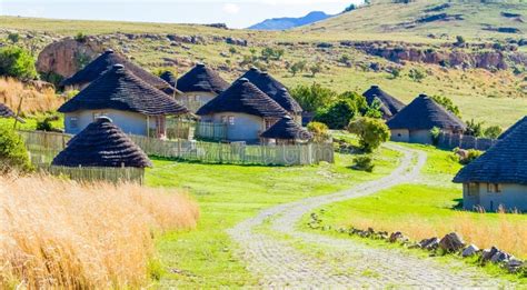 View of Basotho Cultural Village in Drakensberg Mountains South Africa Stock Image - Image of ...