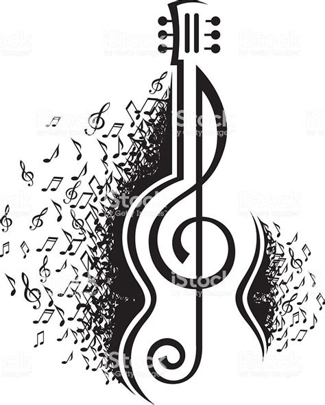 monochrome illustration of musical notes and guitar | Arte com notas ...