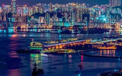 Hong Kong City Wallpaper 4K, Aesthetic, Cityscape, Night life