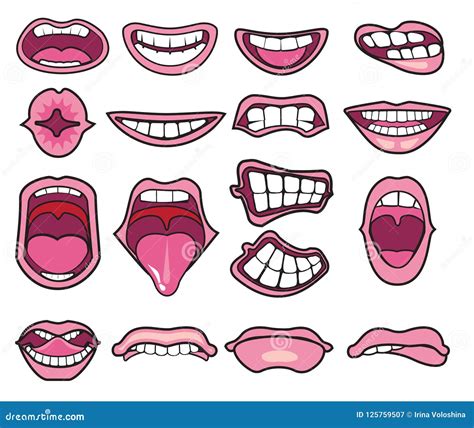 Cartoon Mouths Set. Smile. Funny Cartoon Mouths Set With Different Expressions. Smile With Teeth ...