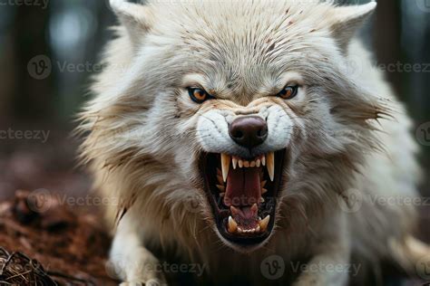 an angry white wolf with its mouth open generative ai 29691505 Stock Photo at Vecteezy