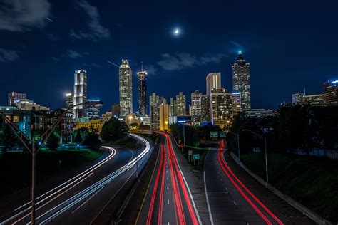 city, Lights, Road, Moon, Night, Car Wallpapers HD / Desktop and Mobile Backgrounds