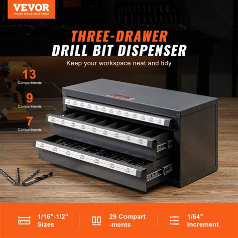 VEVOR Drill Bit Dispenser Cabinet, Three-Drawer Drill Bit Organizer ...