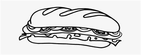 Sandwich Clipart Black And White - Sub Sandwich Coloring Page Transparent PNG - 600x242 - Free ...