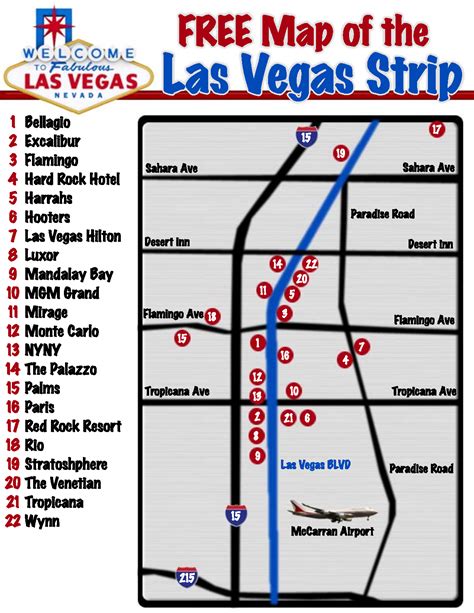 Map of the Las Vegas strip. Las Vegas strip map | Vidiani.com | Maps of all countries in one place