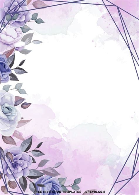 10+ Beautiful Purple Floral And Leaves Birthday Invitation Templates | Flower background design ...