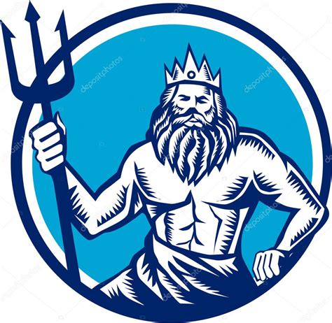 Poseidon Trident Circle Woodcut — Stock Vector © patrimonio #119638358