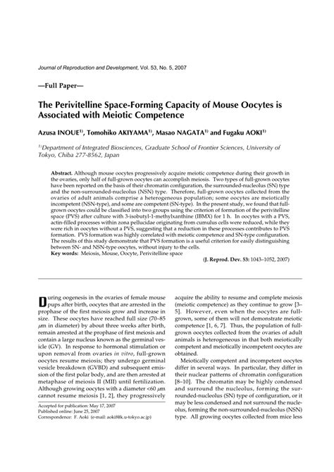 (PDF) The Perivitelline Space-Forming Capacity of Mouse Oocytes is Associated with Meiotic ...