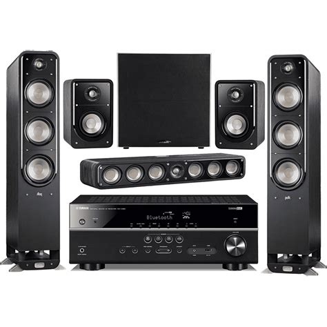 Yamaha 5.1-Channel Wireless Bluetooth 4K 3D A/V Surround Sound Receiver + Polk Multimedia Home ...