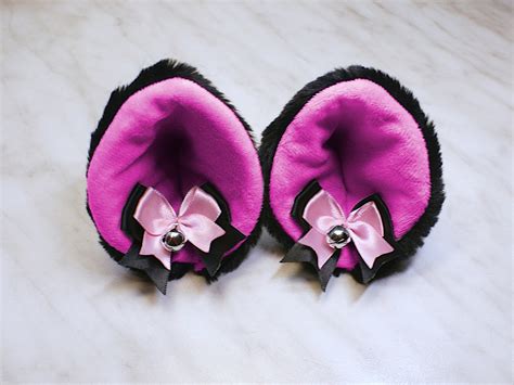 Kitten Play Cat Ears Black Pink Are Faux Fur With Bow Bell Closing Them With a Clip They Have a ...